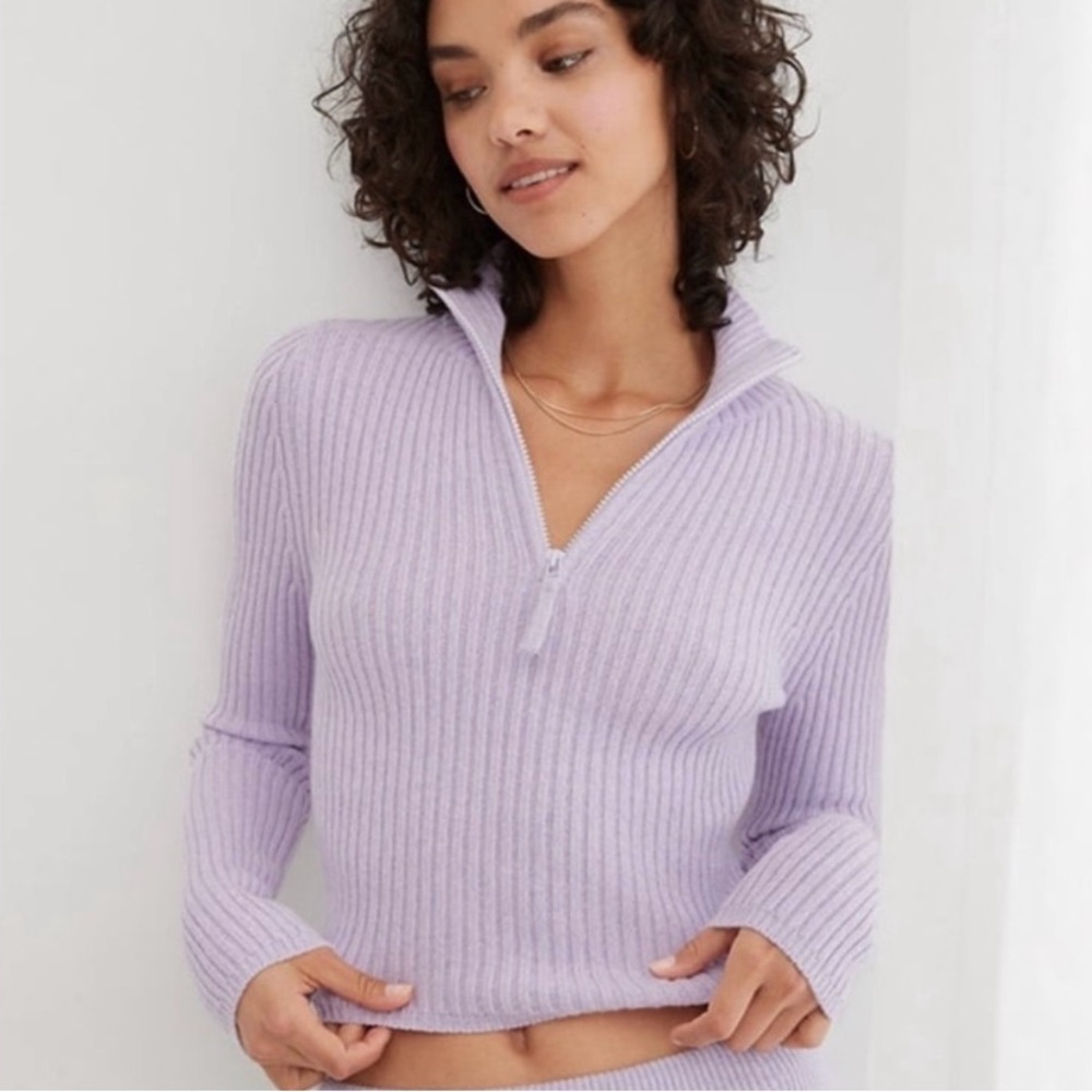 aerie late-night quarter zip sweater in lilac